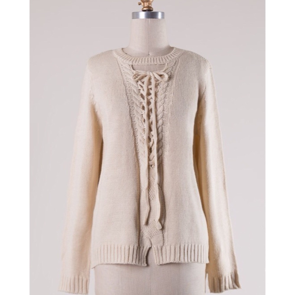 NWT! Cream Tie front Sweater